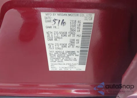 2018 Nissan Murano Sv from USA, damaged, VIN 5N1AZ2MG1JN201547